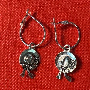 Hat Silver Tone Hoops Pierced Earrings